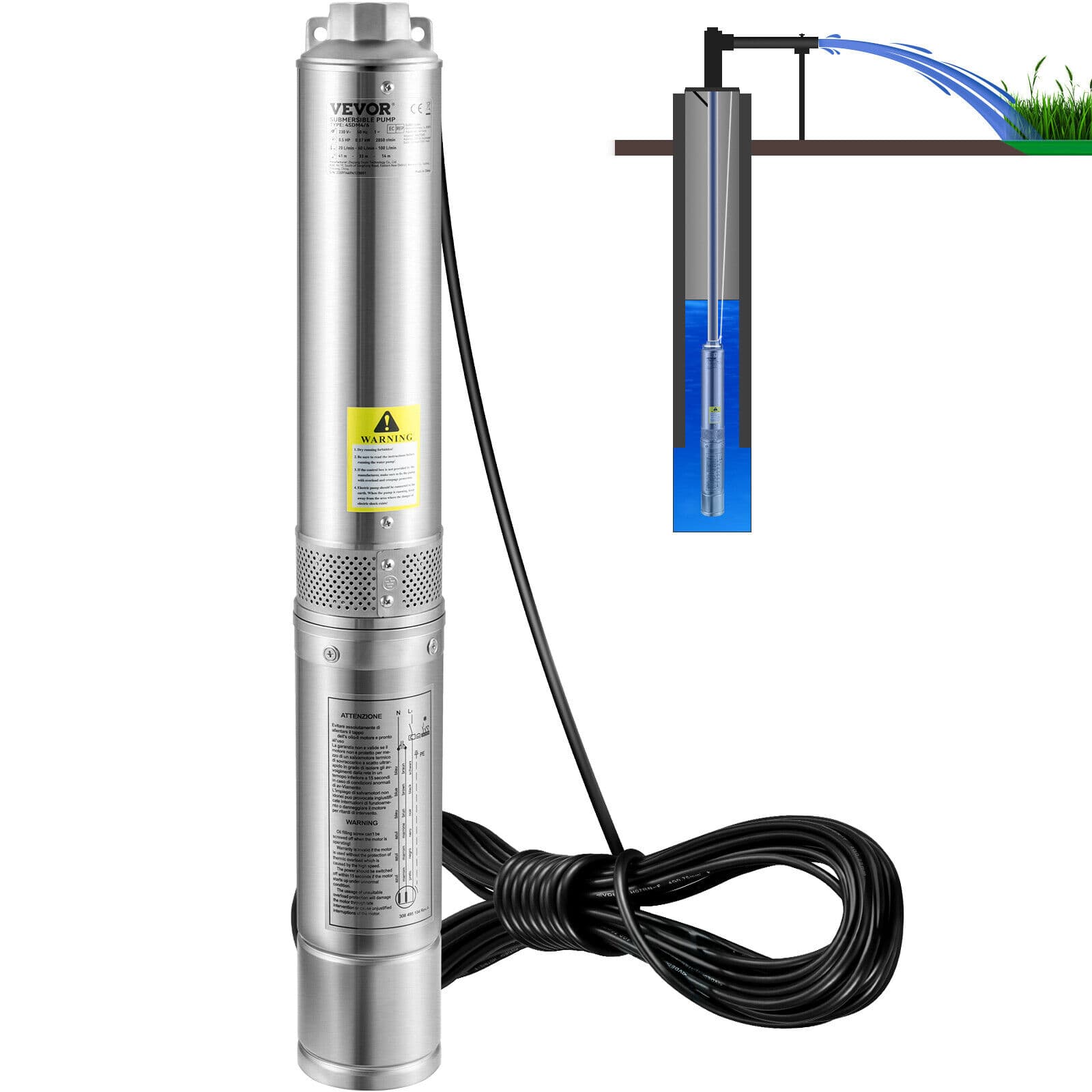 VEVOR 1-1/2HP Deep Well Pump 276ft Submersible Pump 37GPM Stainless Steel 230V - Image 1