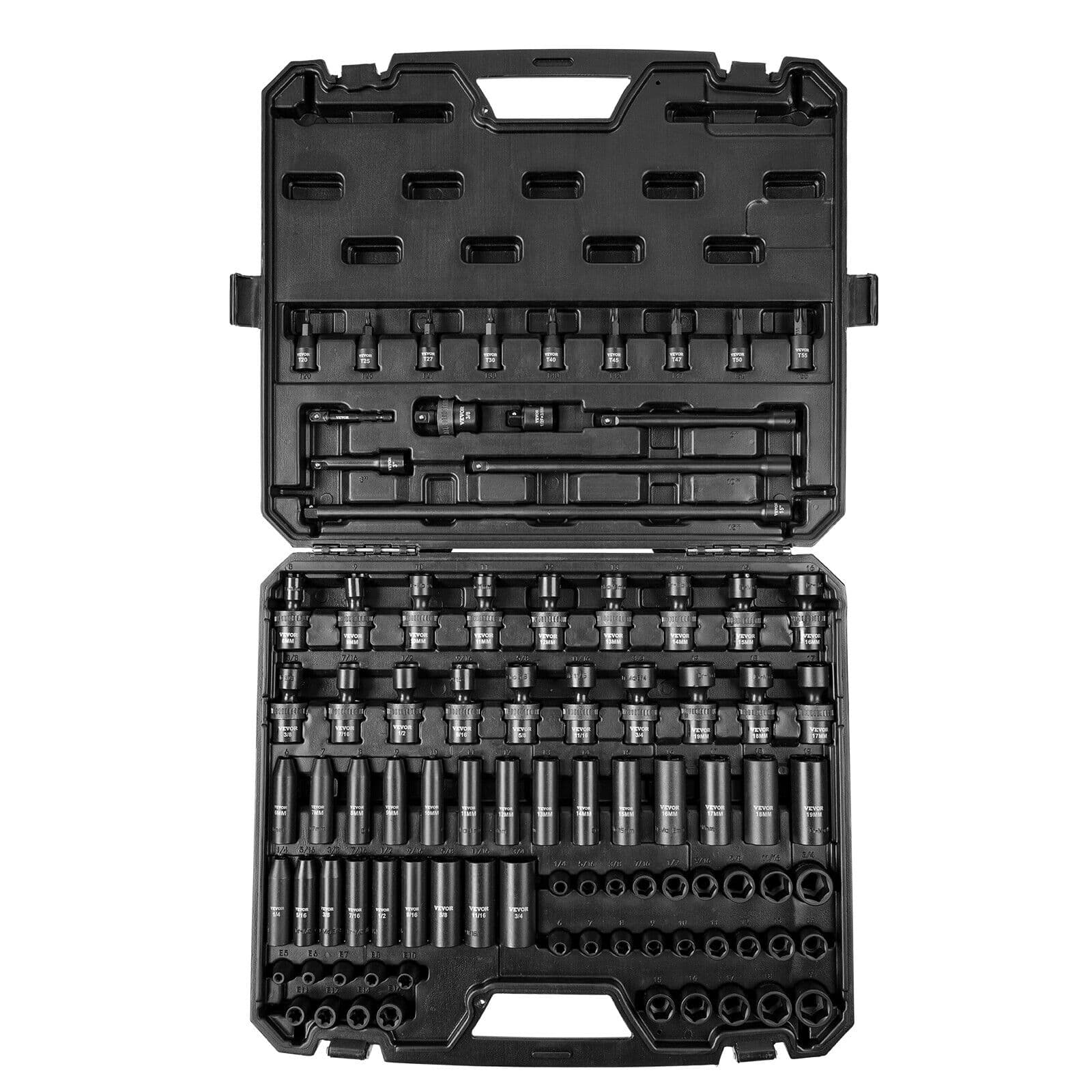 VEVOR Impact Sockets Set 90pcs 6-Point 3/8in Drive Bit Ratchet Tool Kit Case - Image 1